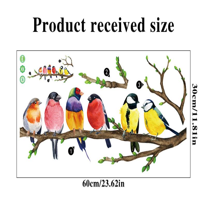 1 Pcs Bird Wall Stickers Colorful Branch Pattern Self-Adhesive & Removable Home Decor For Bedroom