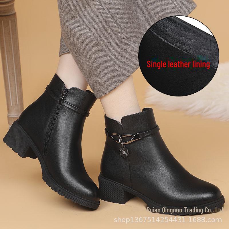 

Женские зимние ботинки из натуральной кожи на среднем каблуке — мягкая подошва, теплые, удобные для людей среднего и пожилого возраста