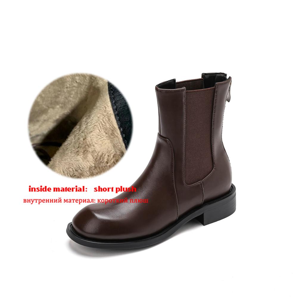 Krazing Pot Microfiber Autumn Winter Shoes Low Heels Size 43 Chelsea Boots Back Solid Color Preppy Style Ankle Boots