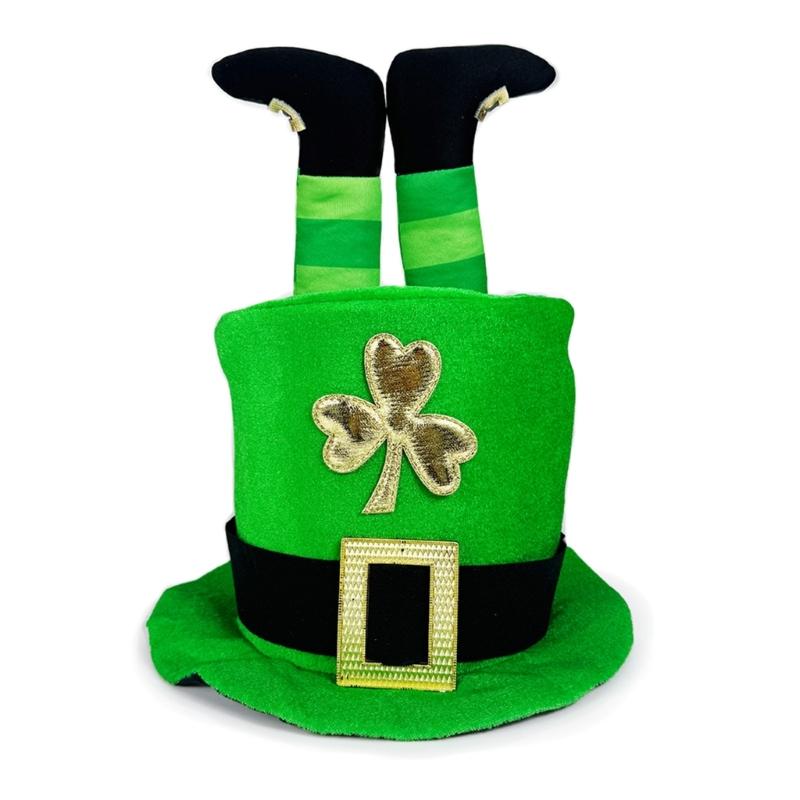 Green Leprechaun Top Hat with 3D Legs Irish National Day Hat for StPatricks Day Celebration and Cosplay Event Accessory