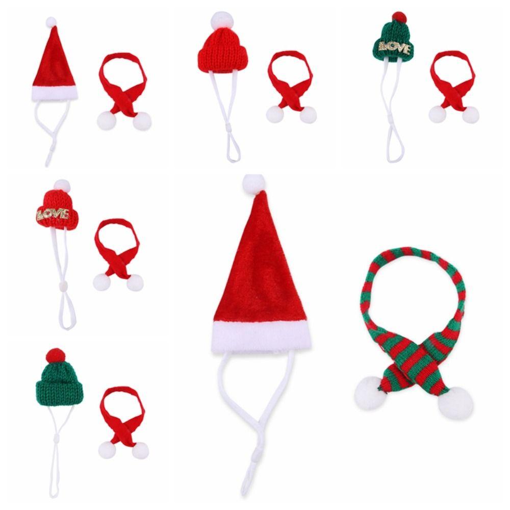 Stripes Mini Scarf Hat Ornament Toy Red and White Mini Knitting Scarf Hat  Doll Accessories