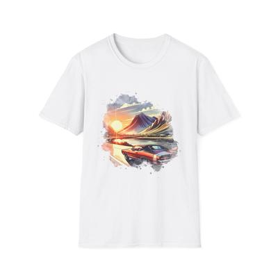 Vintage Auto Sonnenuntergang Unisex T-Shirt, Retro Tee, Roadtrip Shirt, Geschenk für Auto