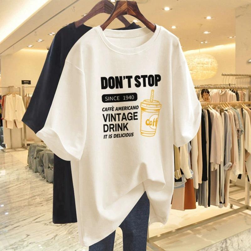 Cartoon Short-sleeved T-shirt Women's Summer New Large Size Loose Medium and Long Half-sleeved T-shirt Pure Cotton Top Bottoming Shirt