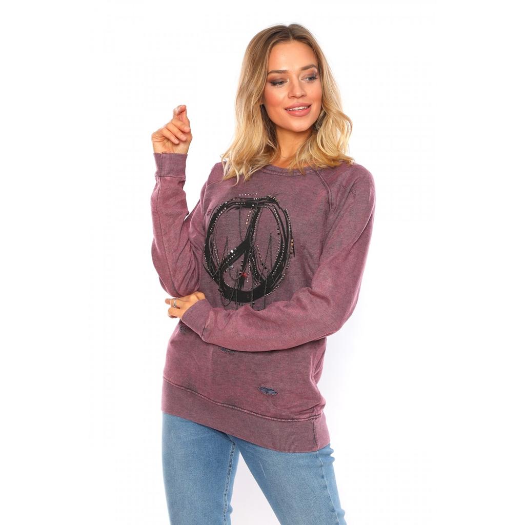 Hanorac pentru femeie largi, brodat cu lanț metalic de culoare violet