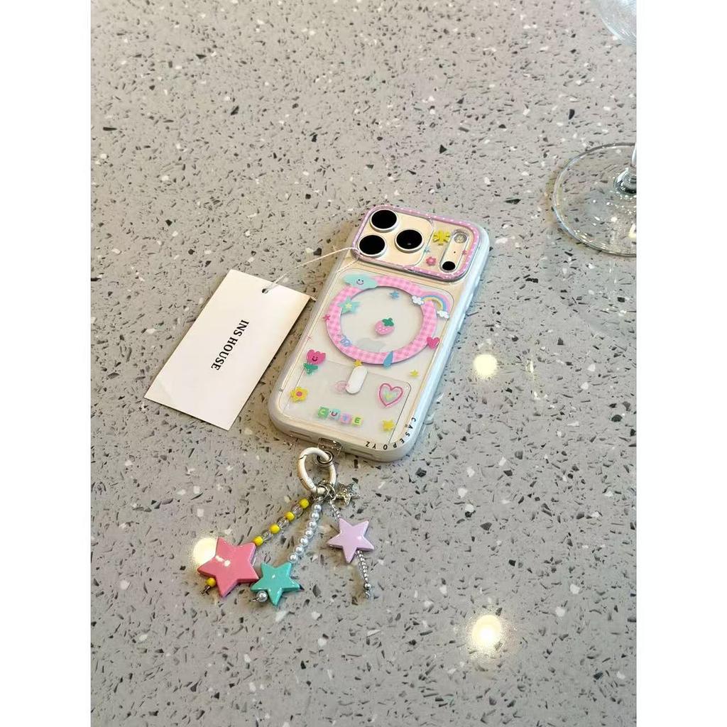 Color star flower rainbow powder elephant magnetic suction bracket for iphone17promax apple 16 mobile phone case 15 anti-drop