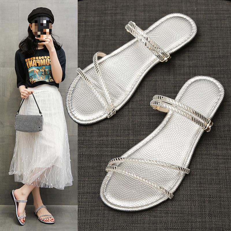 This Summer's New Thick-heeled Rhinestones with Fairy Style French Style Skirt, Beautiful Mid-heeled Sandals Woman