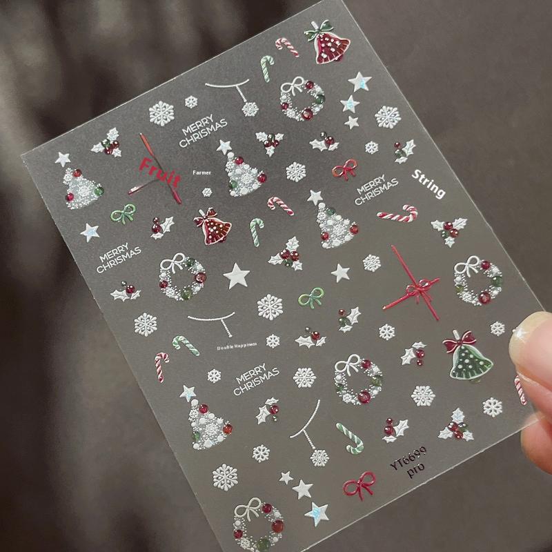 1Pcs Bronzing Christmas Snowflakes Nail Art Sticker Cute Cartoon Christmas Tree Santa Claus Manicure Decal Diy Nail Art Decor