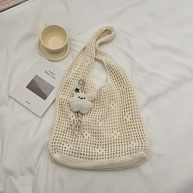 

Плетеная сетчатая сумка-рюкзак большой вместимости с плечевым ремнем для пляжа With pendant бежевый