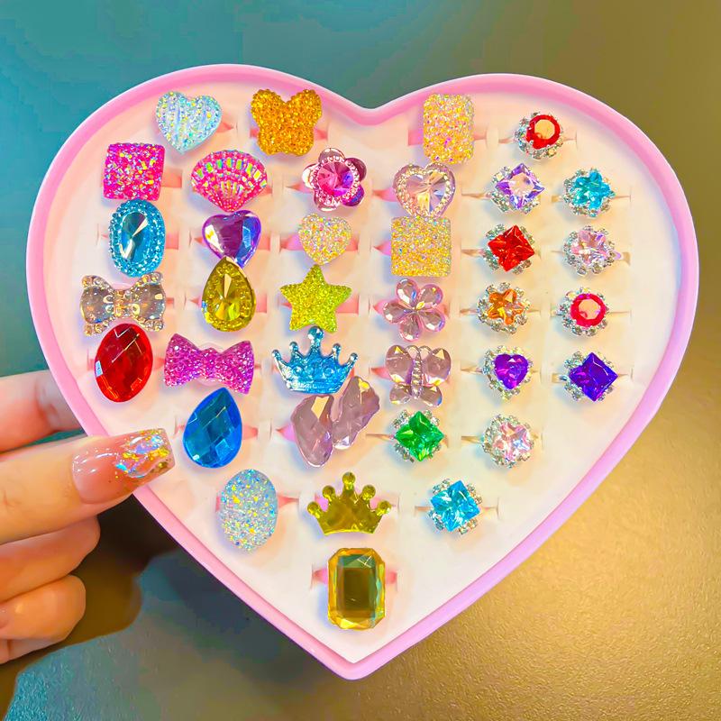 36 Pieces Children's Ring - Diamond-Style Crystal Toy Cartoon Rings With box