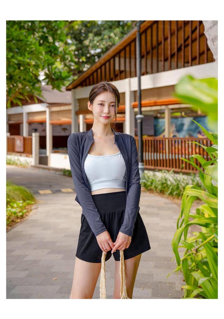 Women's Slim-Fit Three-Piece Swimsuit: Boy Shorts, Long-Sleeved Top, Tummy Concealing. Men's Two-Piece: Perfect for Couple Swimwear.