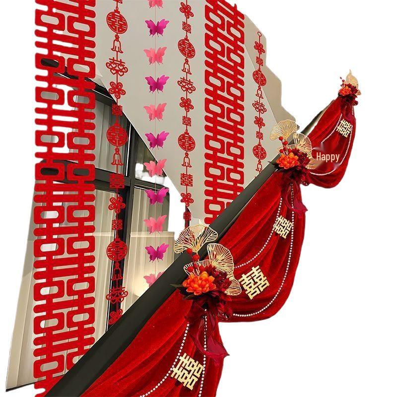 Bridal Chamber Stair Railing Decoration Set for Indoor Engagement & Wedding Celebration