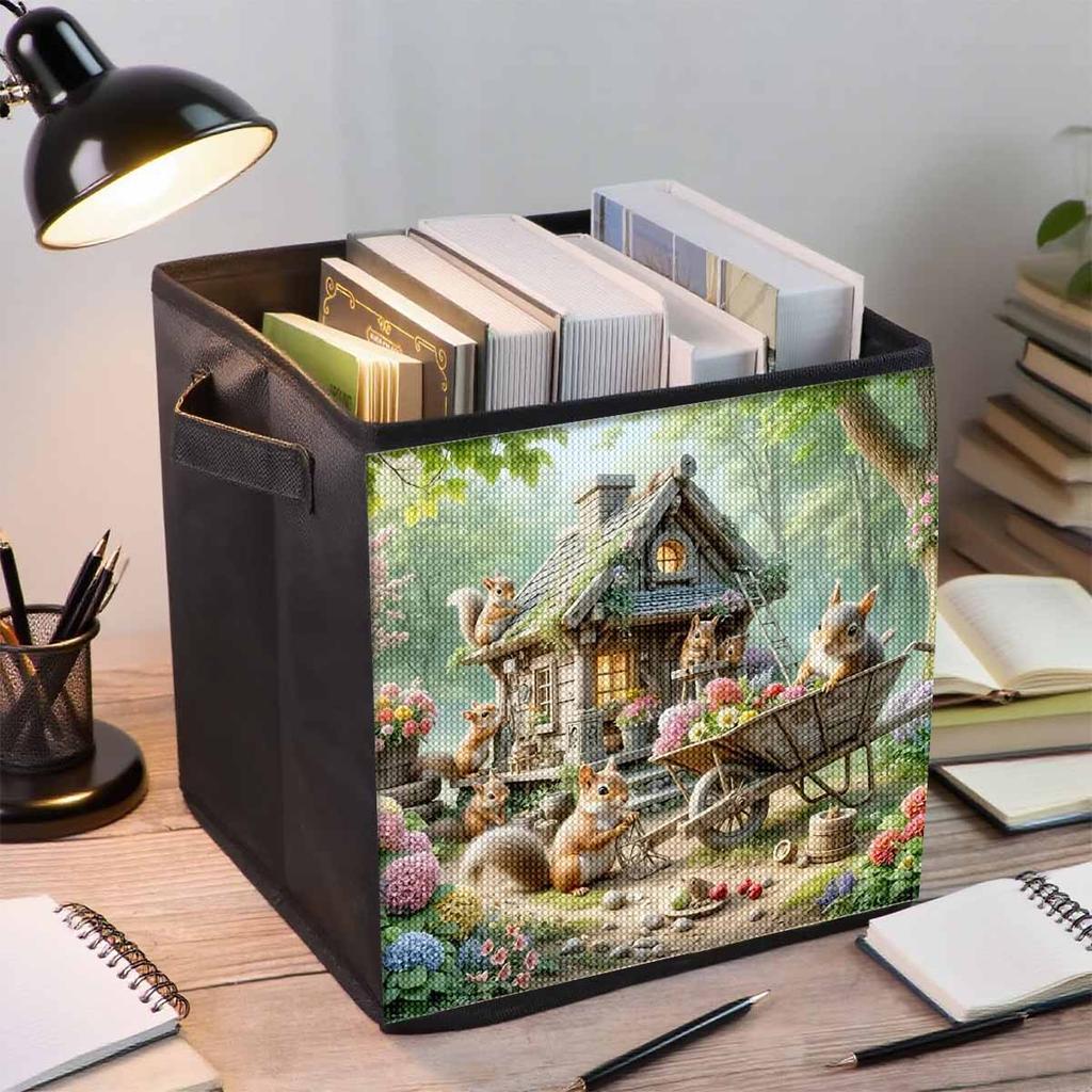 The Squirrel Moves House 5D Diamond Painting Storage Basket Full Round Drill Mosaic Diamond Embroidery Cross Stitch Kits Home Decor Home Decor