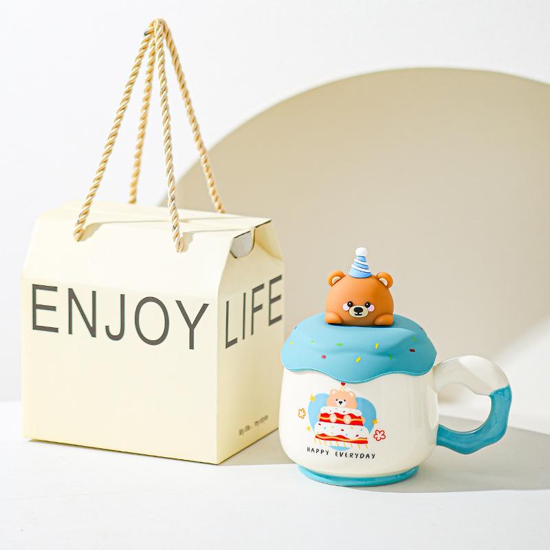 Krus med lokk Søt Bestie Bursdagsgave til jenter Kaffe Keramisk Vannkopp for Hjemmebruk Høy Verdi Kontor