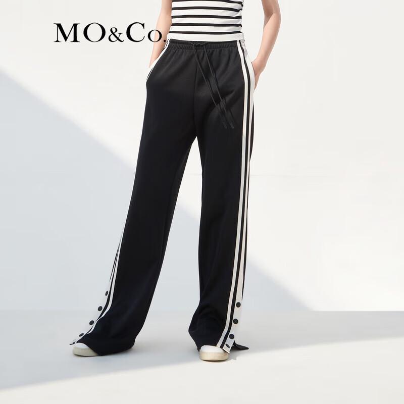 MO&Co. Elastic High Waist Contrast Trim Side Slit Casual Pants