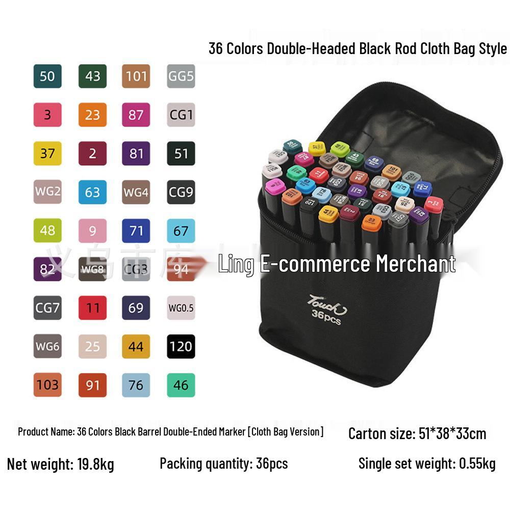 Touch Quick-Drying Double-Ended Alcohol Marker Pen Set - 24/48/80 Colors, Black Handle, Ideal for Kids' Art