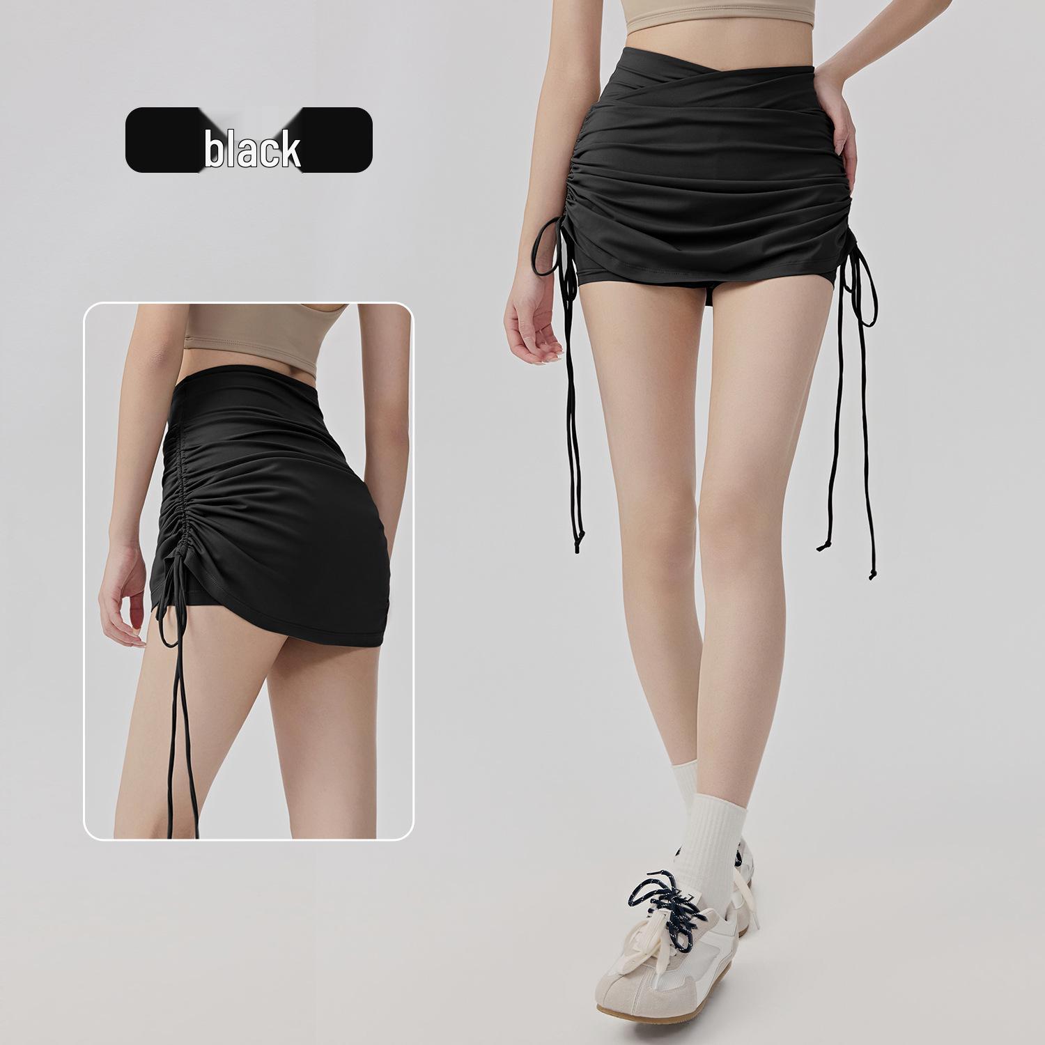 

Women s High-Waist Ruffle Tennis Skort - Drawstring, Anti-Exposure, Ideal for Yoga, Pilates, and Fitness L чорний