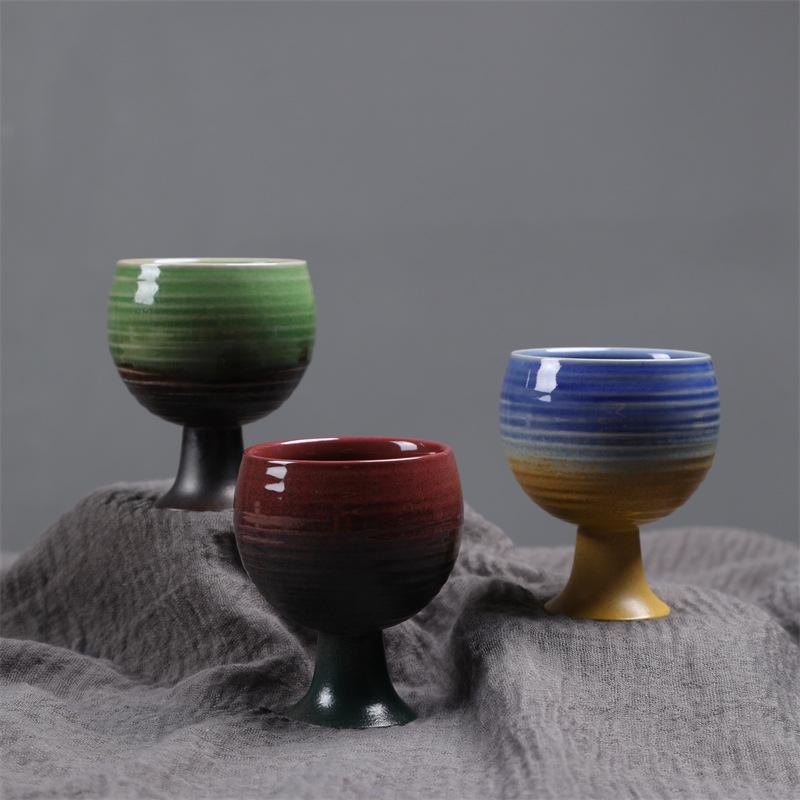 Kiln-Changed Ceramic Cup Tall Wine Glass Retro Small Capacity Wine Glass High Value Concentrated Coffee Cup Goods