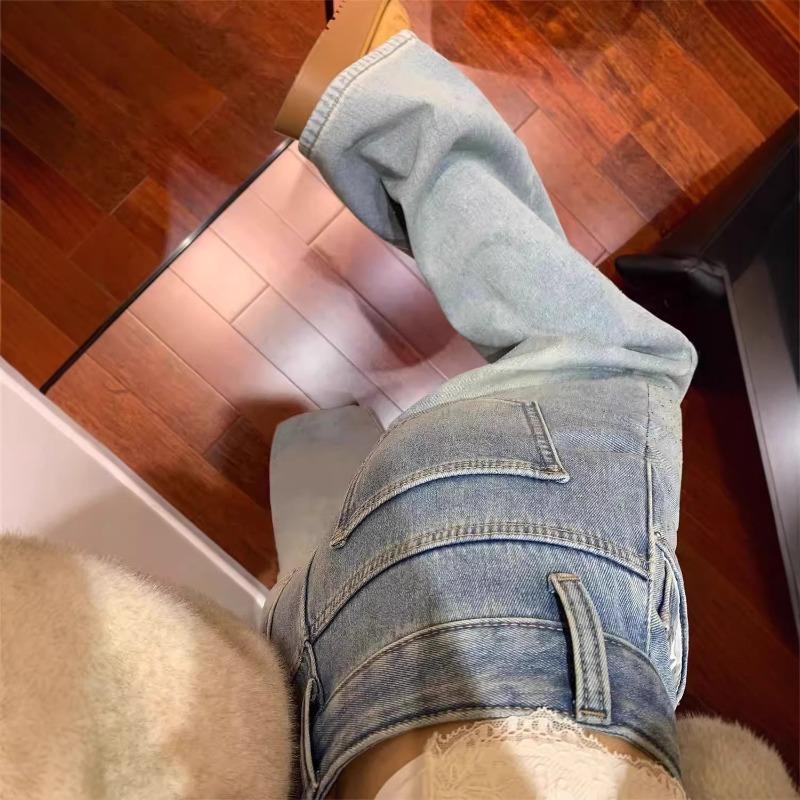 Gypsy Horké Diamanty Těžký Průmysl Džíny Dámské Podzimní a Zimní Designový Smysl Volné Rovné Široké Nohy Skinny Kalhoty s Diamanty