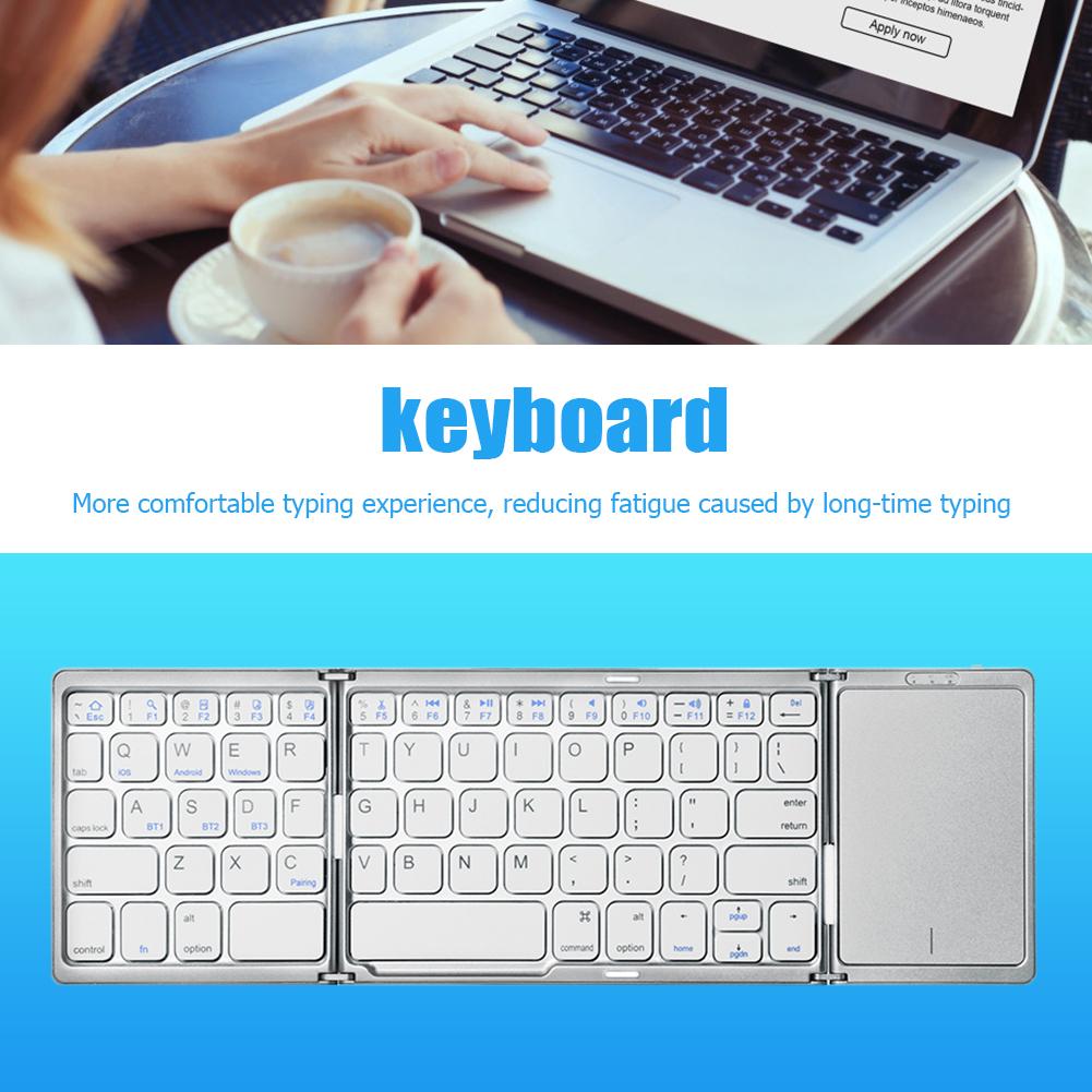 Folding Keyboard Multi-Function Bluetooth-Compatible Keyboard 64 Keys Touchpad Keypad Rechargeable for IOS Android Windows
