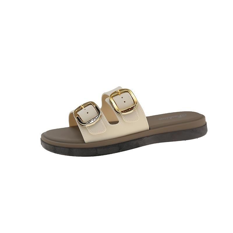 New retro soft bottom flat bottom belt buckle slippers women's summer beach non-slip one-word cool slippers