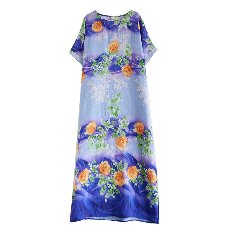 Kurzarm-Übergröße, Vintage-Kleid mit Blumenmuster, neu in Kleidern für Damen, lässig, locker, Maxi, lang, Sommerkleid