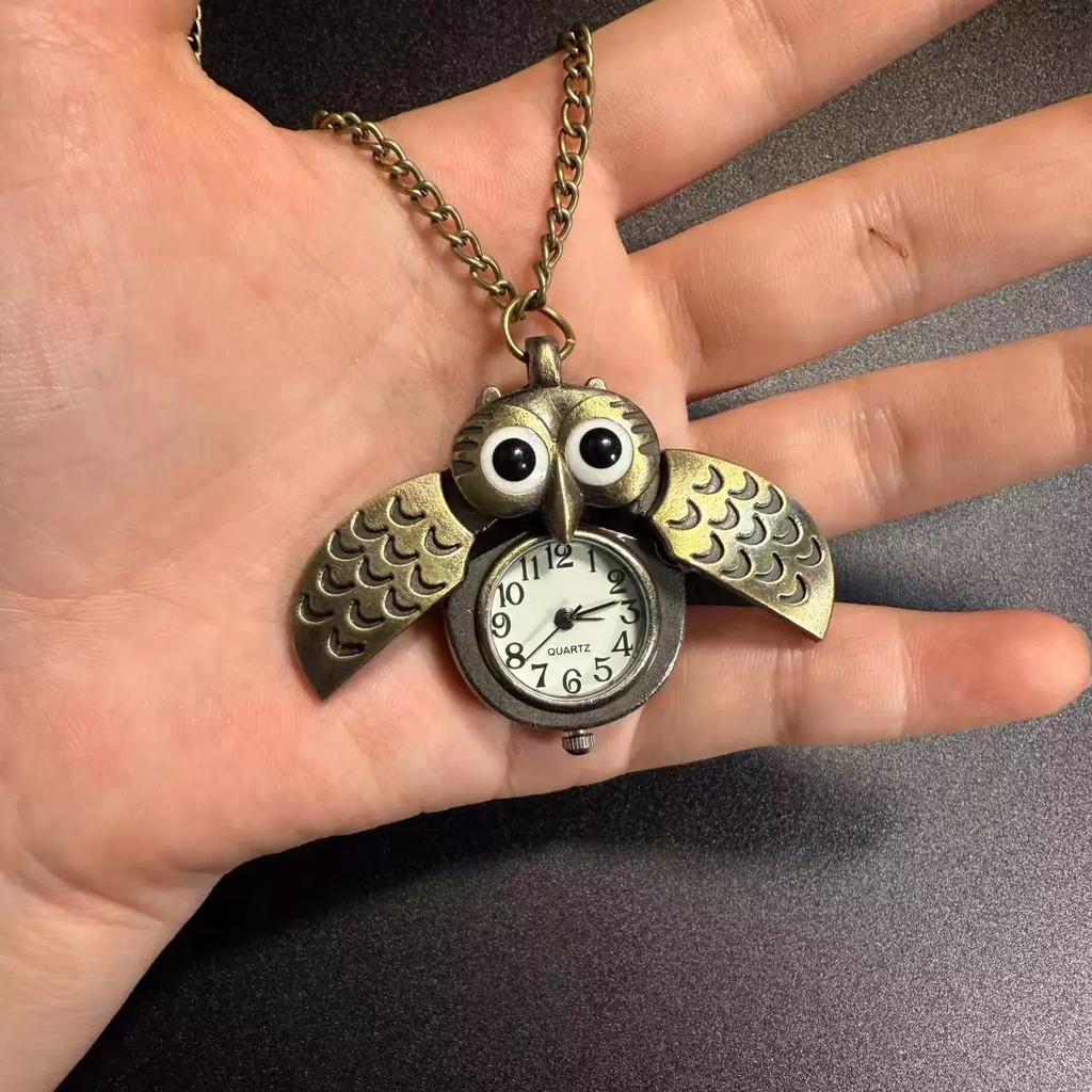 Retro Trendy Decorative Pendant Owl Watch Pocket Watch Necklace Bronze Openable Quartz Pendant For Daily Wear By Adults