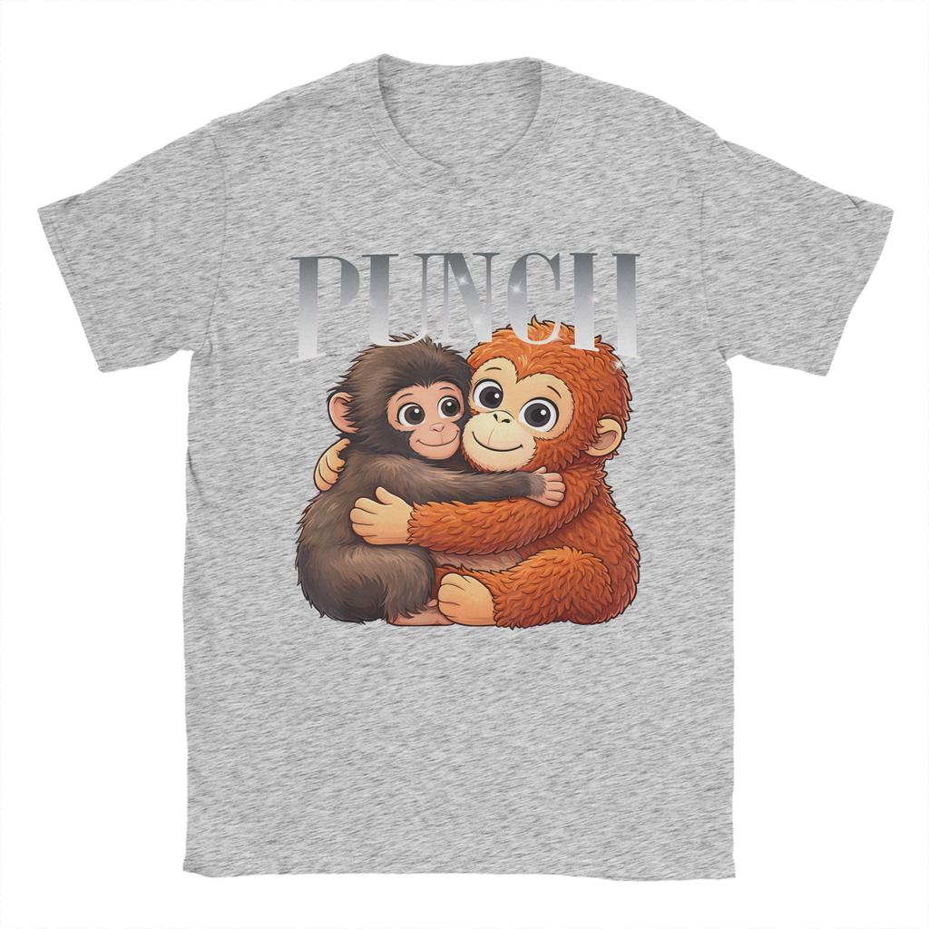 Novelty Punch Monkey Hugging OranMama TShirt Unisex Womens Crew Neck Cotton T Shirts Short Sleeve Tees Party Clothes