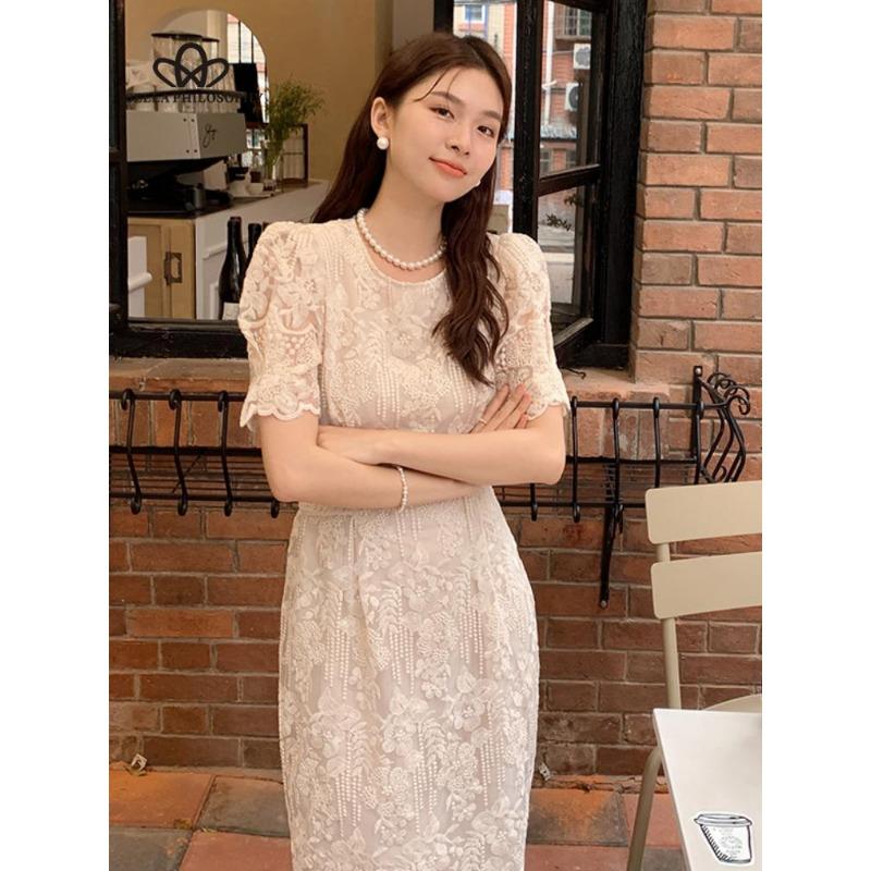 Summer New French Style Elegant Round Neck Embroidered Dress Short Sleeve Dress Women Elegant Party Dress
