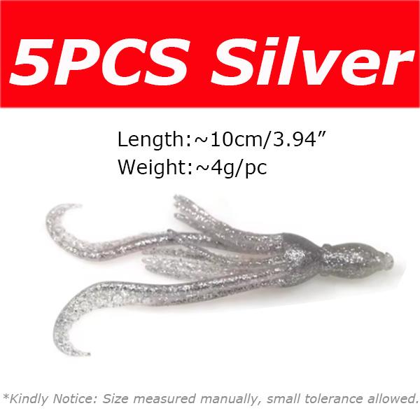 5PCS 10cm/4g Octopus Squid Bait Fluo Saltwater Snapper Fishing Soft Lure TPR Material Kabura Pesca Wobbler Fishing Tackle