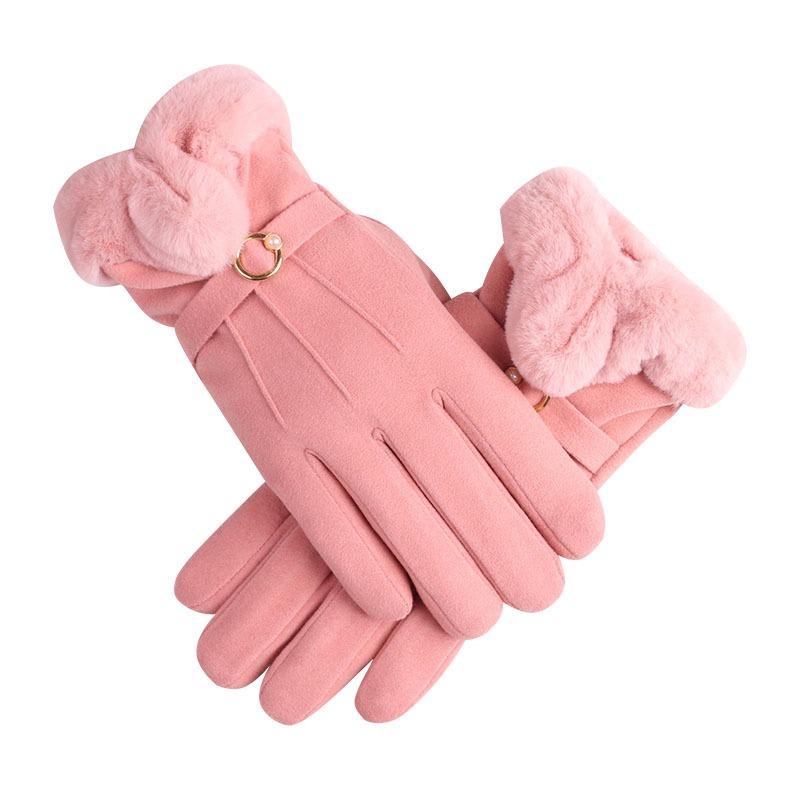 Warm gloves autumn and winter women's fleece thickened cute furry mouth student cold-proof outdoor riding touch screen gloves
