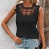 Kvinner Vår Sommer Elegant Blonder Patchwork O-Hals Hul Topp Ensfarget Heklet Camisole Topp Pullover Skjorte S-XL