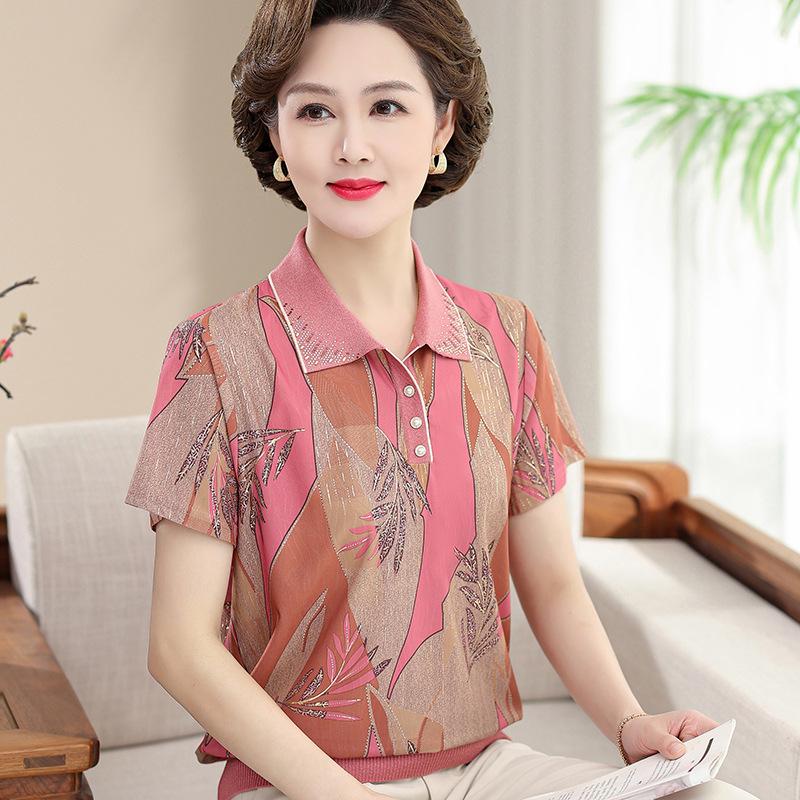 Women s Plus Size Silk Collared Short-Sleeve Top for Summer 5XL (150-165 lbs)