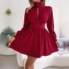 Sexy High Waist Hollow Out Swing Dress for Women Solid Color Large Size Autumn Winter Fashion