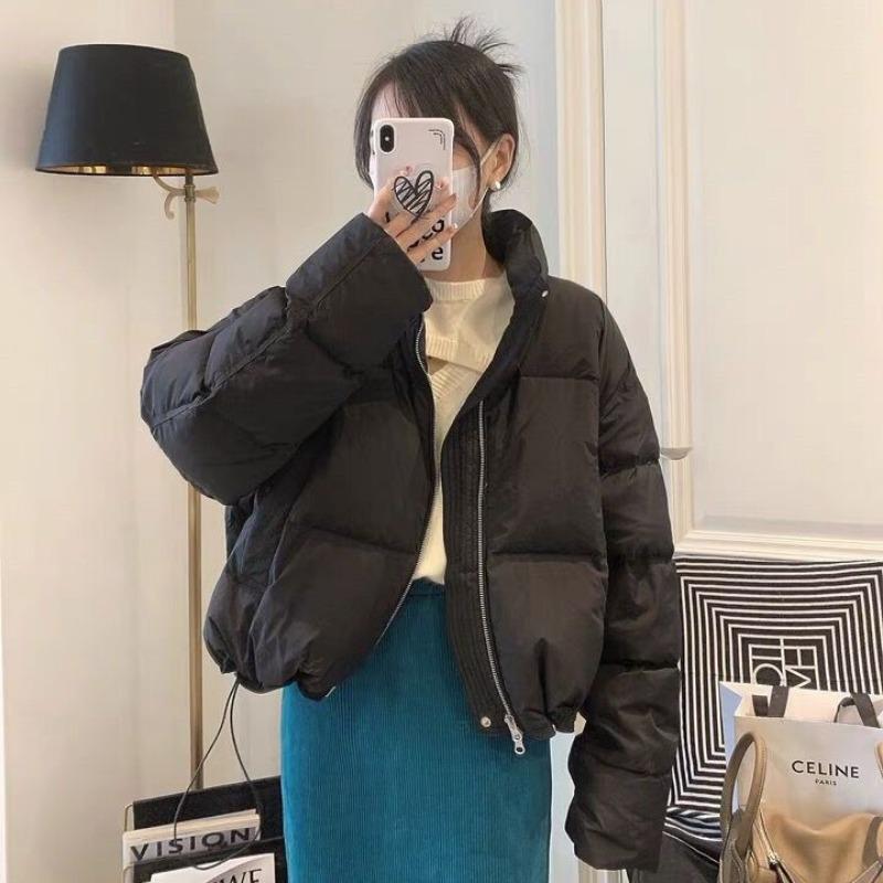 

Puff cotton-padded clothes women s winter new stand-up collar short small bread clothes down cotton clothes jacket M чёрный