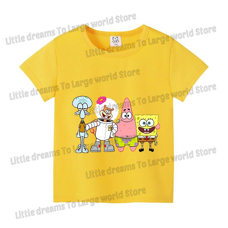 SpongeBobs Cartoon Tshirt for Children Cotton Soft Tee Boys Girls Tops Colorful Clothing Anime Printed Clothes Birthday Gift