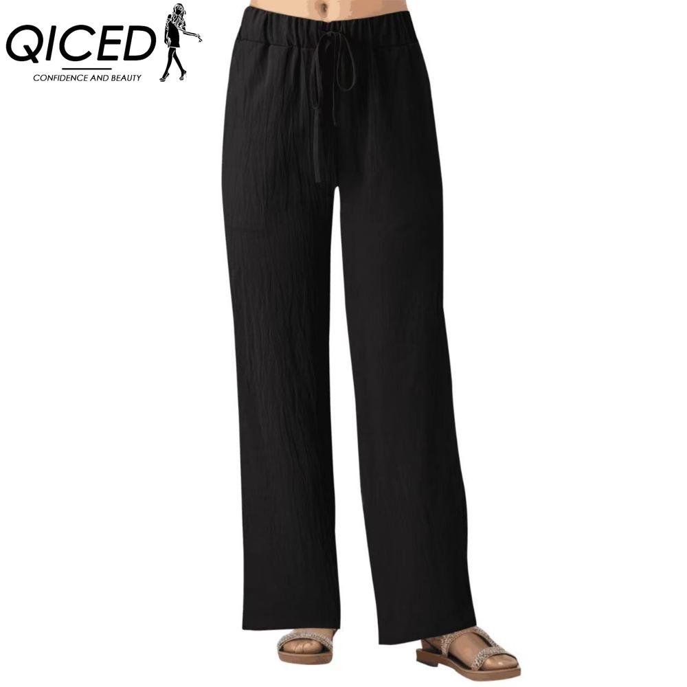 QICED Damenmode, lässig, einfarbig, bedruckt, Hosen und Caprihosen