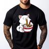 Kawaii Cat Eating Ramen Noodles Japanese Food Anime Clothing Graphic T Shirts