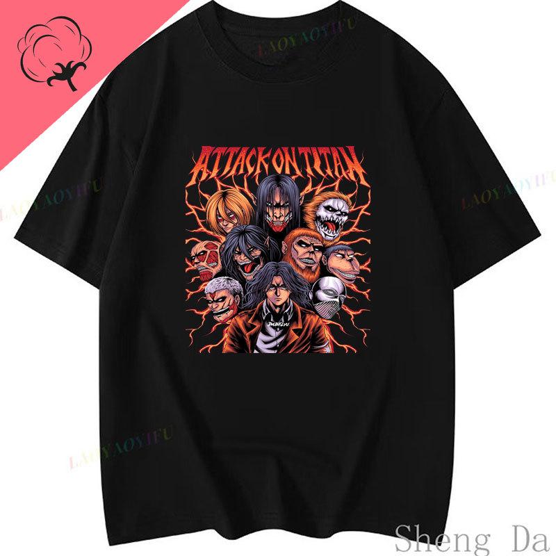 Anime Shirt Attack on Titan T Shirt Vintage Style Shingeki No Kyojin Short Sleeve Oneck Japanese Unisexga Eren Mikasa Graphic Top