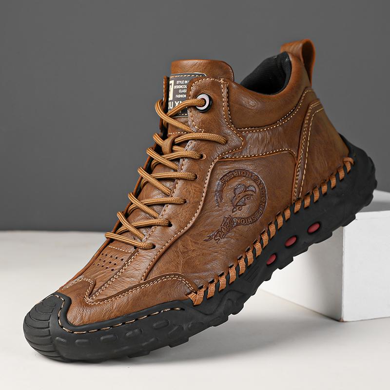 Hand-stitching Leather Men Boots Genuine Leather Casual Leather Shoes Men Ankle Boots
