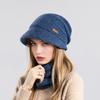 2Pcs/Set Women Winter Hat Scarf Set Solid Color Elastic Thickened Ear Protection Knitting Hat