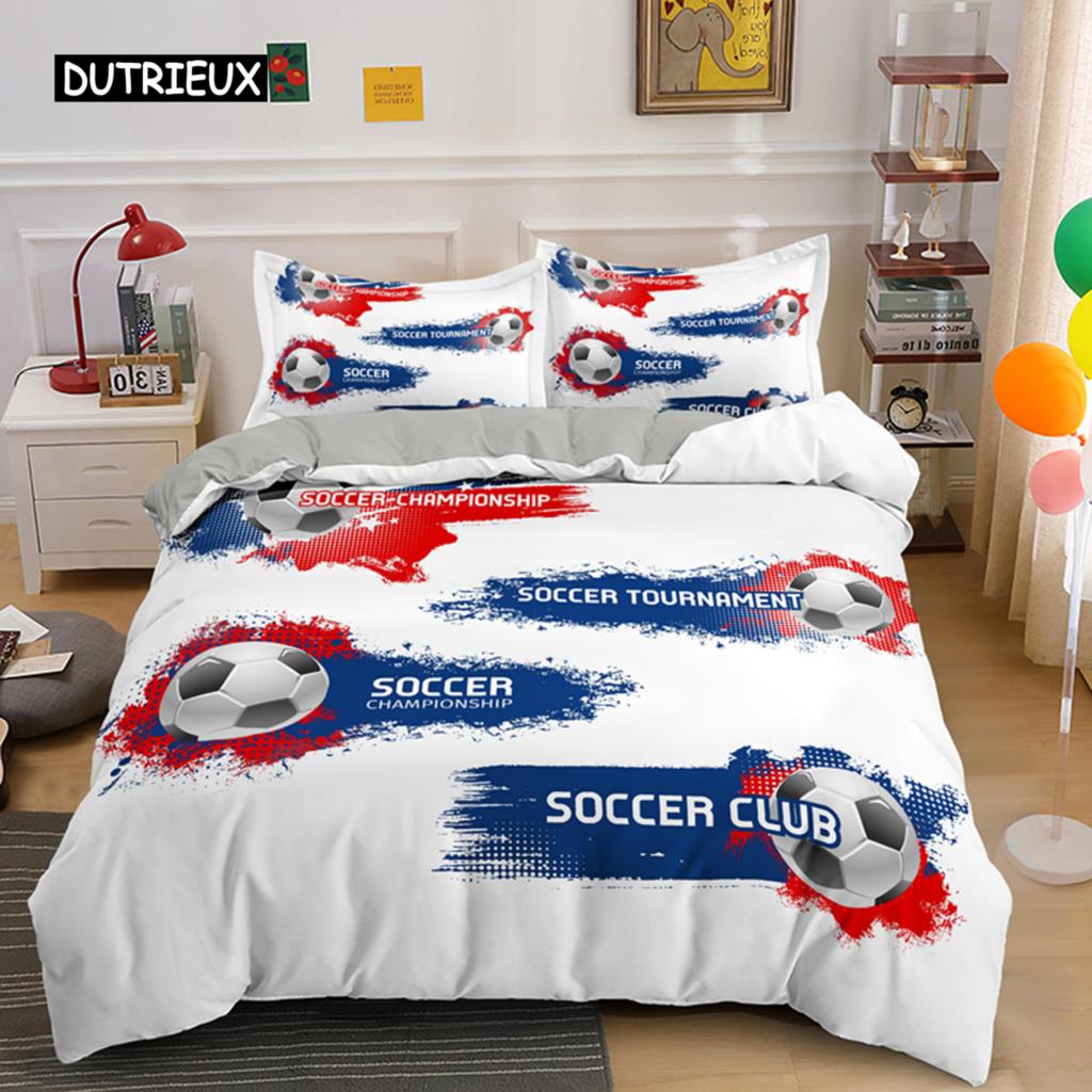 Set de cuvertură de pilota fotbal Set de lenjerie de pat fotbal pentru băiat, adolescent, din microfibră, cu tema sportivă, husă de cuvertură, model de minge de fotbal, husă de pilota