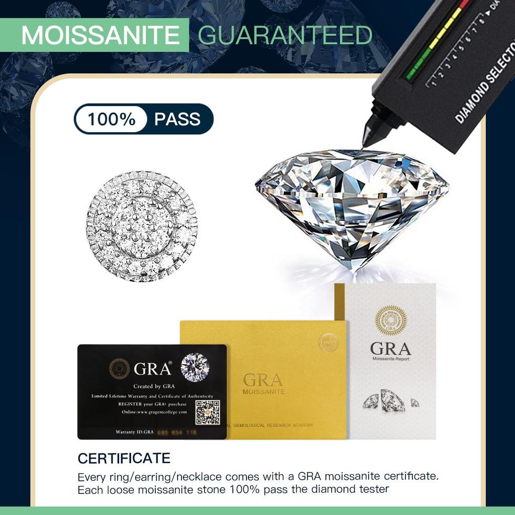 Moissanite Real 925 Silver Iced Cluster Round Hip Hop Out Big Mens Stud Earrings