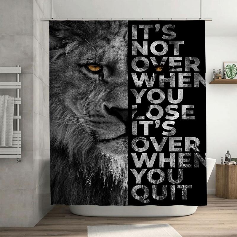 

Inspiring Black White Lion Shower Curtain Set Perfect For Bathroom Decor With Quote It S Not Over When You Lose It S Over When W60H190(CM)-1 Pcs