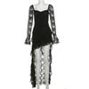Ruffled Edge Lace Pleated Irregular Dress Transparent Lace Dress Women Full Skirt  For Girls