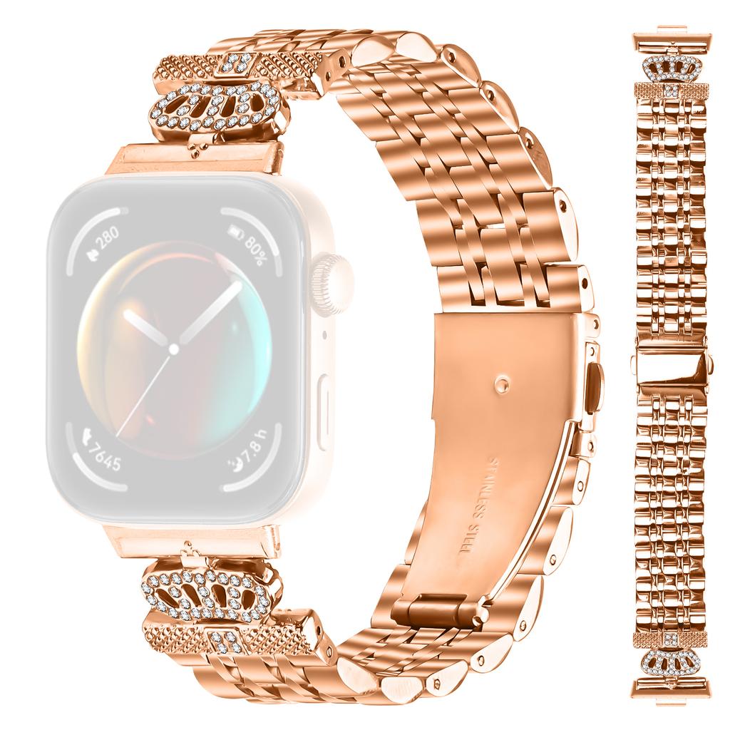 For Huawei Watch Fit 3 Watch Band 7-Bead Rhinestone Crown Stainless Steel Strap