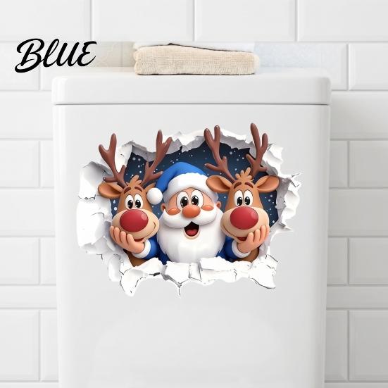 Santa Claus Wall Stickers Christmas And Elk Toilet Stickers 3D Breaking Decals DIY Room Beautification Waterproof PVC Decorative for Bathroom