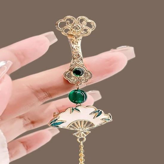 Fan Brooch Beads Tassel Rhinestone Inlays Dazzling Pin Sweater Dress Coat Suit Lapel Badge Outfit Accessories