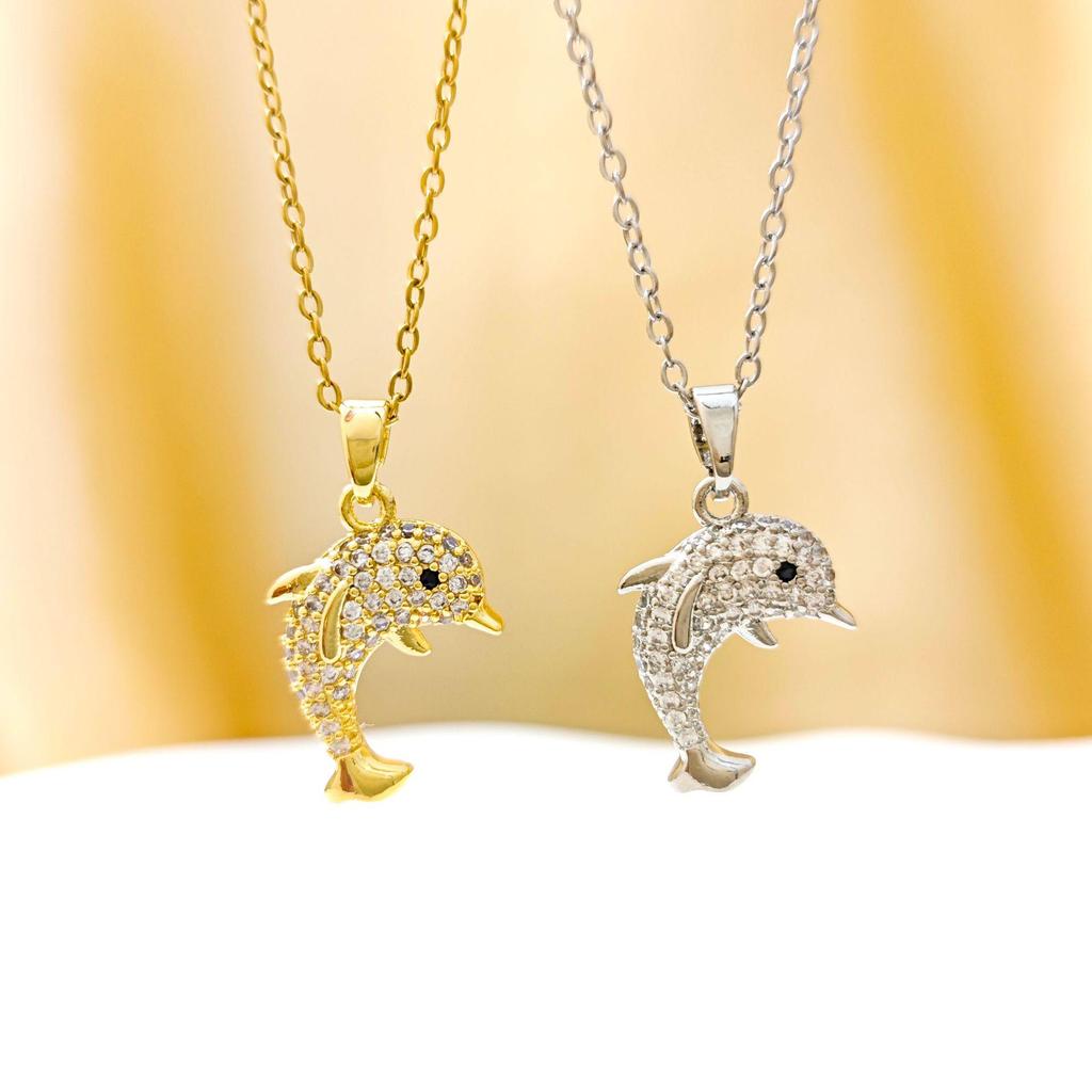 Sparkling Full Diamond Dolphin Necklace - Women's Fashionable Clavicle Chain Accessory