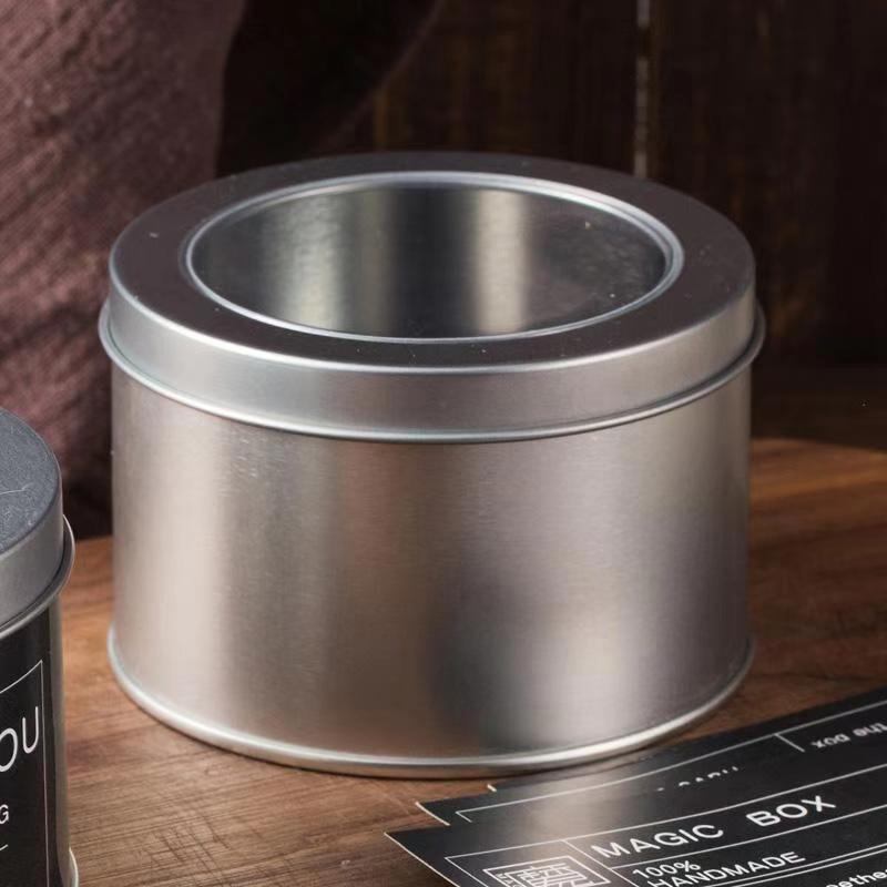 Round Square Tinplate Box Clear Window Iron Storage Box Tea Food Jar Candy Cake Boxes Jewelry Cream Cosmetic Container Empty Pot