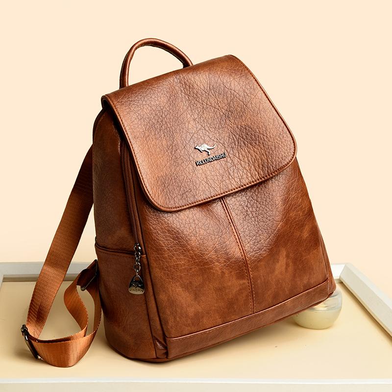 Women's Soft Leather Backpack Student School Bag Female High Quality Rucksack Multi-functional Ladies Shoulder Bag Commuting Sac